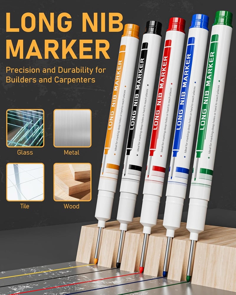 STAGEEK 49 Pack Carpenter Pencil Set with Sharpener, Carpenter Pencils with Deep Hole Long-Nib Marker Pens, Carbide Scribe Tool & Construction Pencil for Architect Woodworking with Case - Image 3